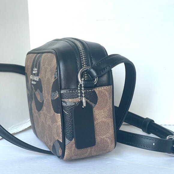 Coach Mini Jamie Camera Bag Black Bow Signature Canvas Brown Crossbody CY778 - Picture 7 of 10